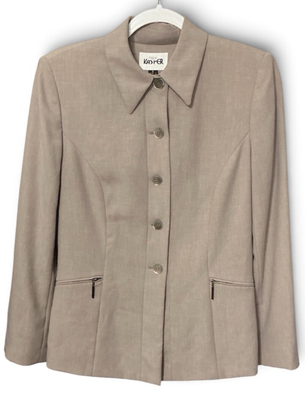 Kasper Women's Button-Front Blazer Neutral Tan Zip Pockets Business Office Sz 8
